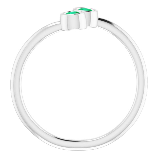 14K White Lab-Grown Emerald Two-Stone Ring