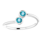 14K White Natural London Blue Topaz Two-Stone Ring
