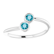 14K White Natural London Blue Topaz Two-Stone Ring