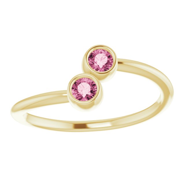 14K Yellow Natural Pink Tourmaline Two-Stone Ring