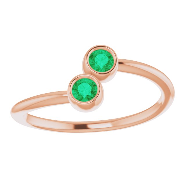 14K Rose Lab-Grown Emerald Two-Stone Ring