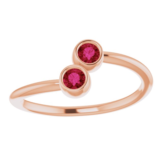 14K Rose Natural Ruby Two-Stone Ring