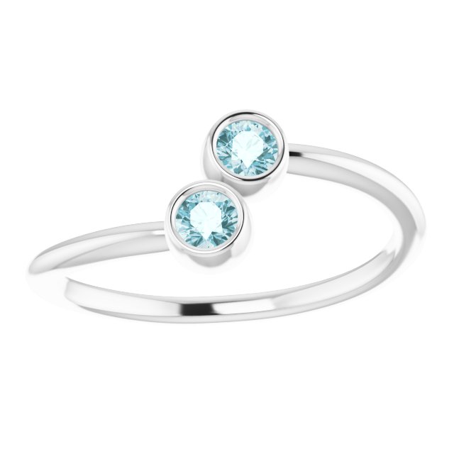 14K White Natural Sky Blue Topaz Two-Stone Ring