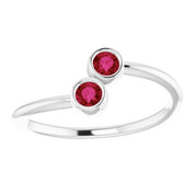 14K White Natural Ruby Two-Stone Ring