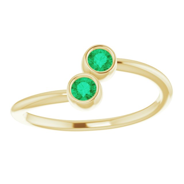 14K Yellow Lab-Grown Emerald Two-Stone Ring