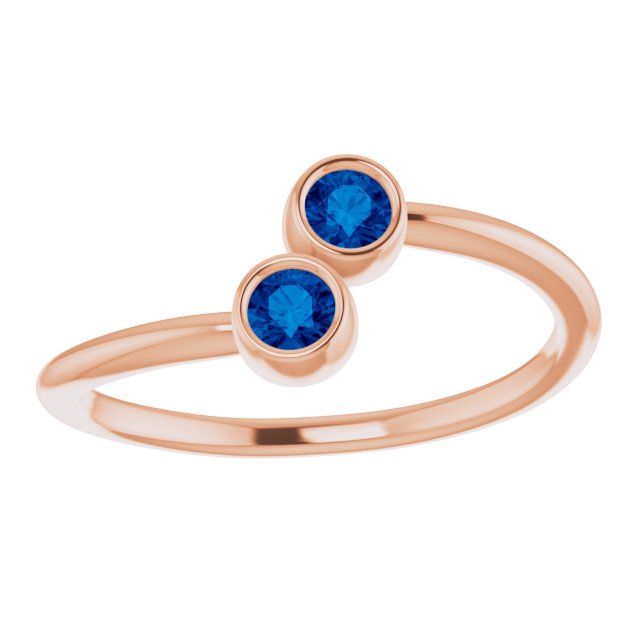 14K Rose Lab-Grown Blue Sapphire Two-Stone Ring