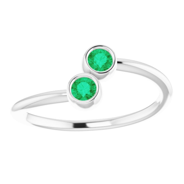 14K White Lab-Grown Emerald Two-Stone Ring