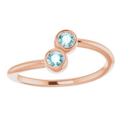 14K Rose Natural Sky Blue Topaz Two-Stone Ring