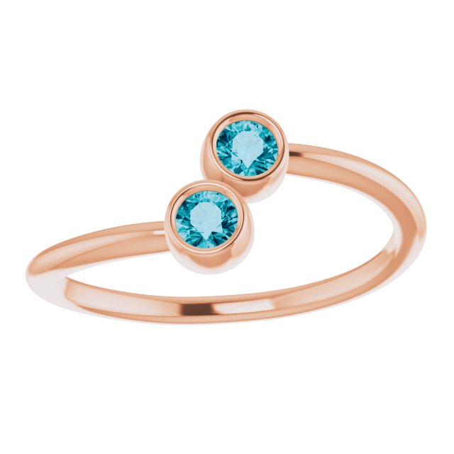 14K Rose Natural London Blue Topaz Two-Stone Ring