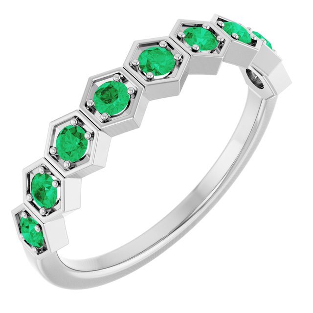 14K White Natural Emerald Stackable Ring