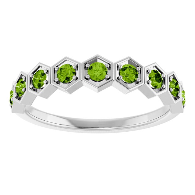 14K White Natural Peridot Stackable Ring