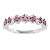 14K White Natural Pink Tourmaline Stackable Ring