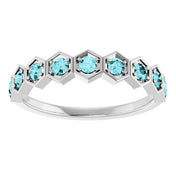 Platinum Natural Blue Zircon Stackable Ring