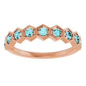 14K Rose Natural Blue Zircon Stackable Ring