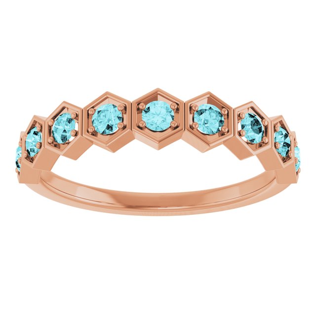 14K Rose Natural Blue Zircon Stackable Ring