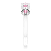 14K White Natural Pink Tourmaline Stackable Ring