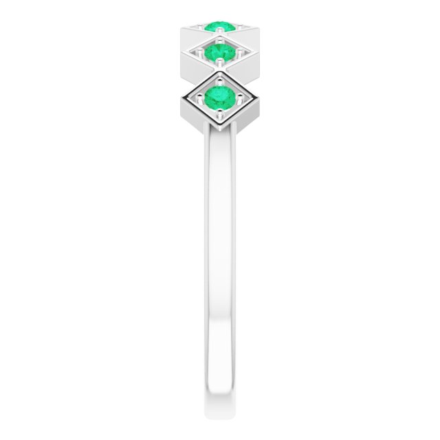 14K White Natural Emerald Stackable Ring