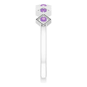 14K White Natural Amethyst Stackable Ring
