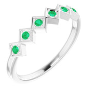 14K White Natural Emerald Stackable Ring