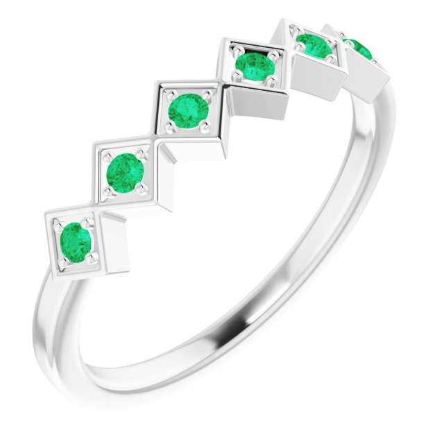 14K White Natural Emerald Stackable Ring