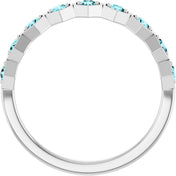 14K White Natural Blue Zircon Stackable Ring