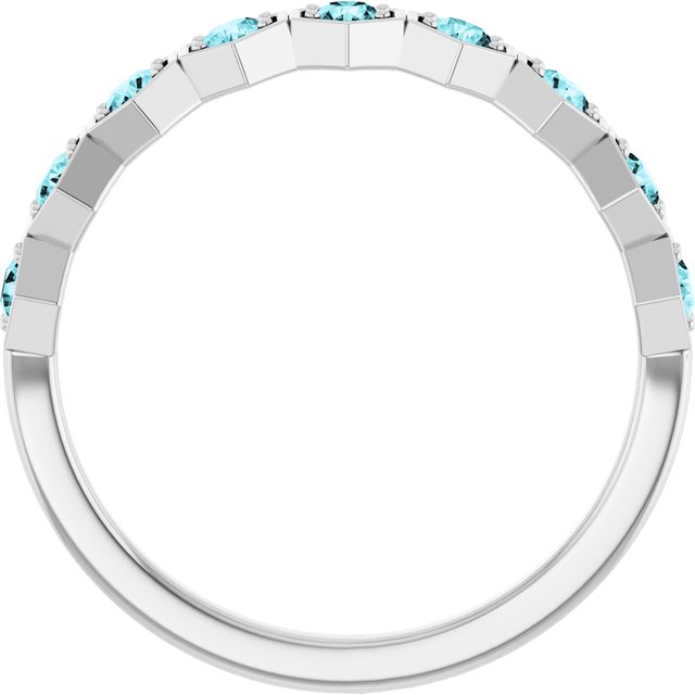 14K White Natural Blue Zircon Stackable Ring