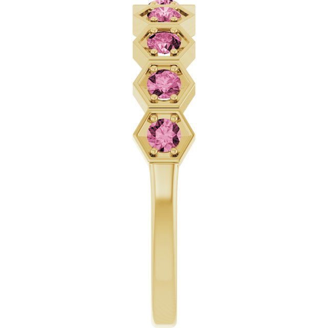 14K Yellow Natural Pink Tourmaline Stackable Ring