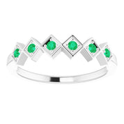 14K White Natural Emerald Stackable Ring