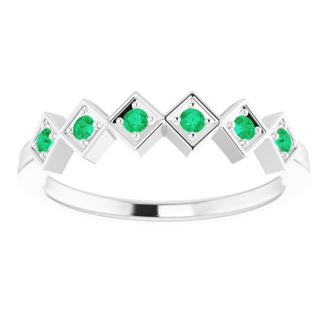14K White Natural Emerald Stackable Ring