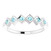 Platinum Natural Blue Zircon Stackable Ring