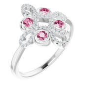 Platinum Natural Pink Tourmaline & 1/8 CTW Natural Diamond Semi-Set Clover Ring