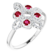 Platinum Natural Ruby & 1/8 CTW Natural Diamond Semi-Set Clover Ring