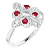 14K White Natural Ruby & 1/8 CTW Natural Diamond Semi-Set Clover Ring