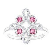 Platinum Natural Pink Tourmaline & 1/8 CTW Natural Diamond Semi-Set Clover Ring