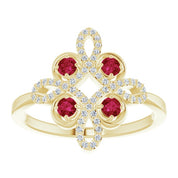 14K Yellow Natural Ruby & 1/8 CTW Natural Diamond Semi-Set Clover Ring