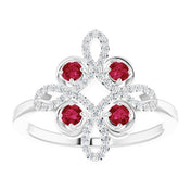 Platinum Natural Ruby & 1/8 CTW Natural Diamond Semi-Set Clover Ring