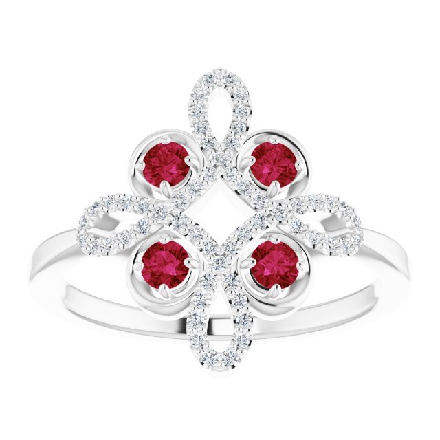 Platinum Natural Ruby & 1/8 CTW Natural Diamond Semi-Set Clover Ring