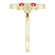 14K Yellow Natural Ruby & 1/8 CTW Natural Diamond Semi-Set Clover Ring