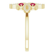 14K Yellow Natural Ruby & 1/8 CTW Natural Diamond Semi-Set Clover Ring