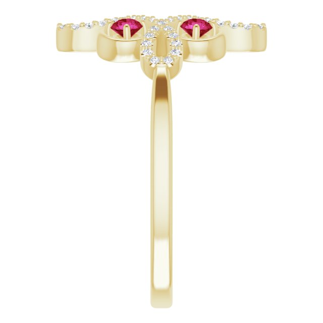 14K Yellow Natural Ruby & 1/8 CTW Natural Diamond Semi-Set Clover Ring