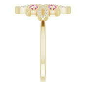 14K Yellow Natural Pink Tourmaline & 1/8 CTW Natural Diamond Semi-Set Clover Ring