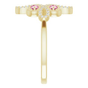 14K Yellow Natural Pink Tourmaline & 1/8 CTW Natural Diamond Semi-Set Clover Ring