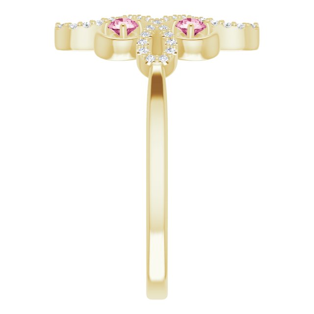 14K Yellow Natural Pink Tourmaline & 1/8 CTW Natural Diamond Semi-Set Clover Ring
