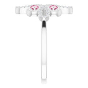 14K White Natural Pink Tourmaline & 1/8 CTW Natural Diamond Semi-Set Clover Ring