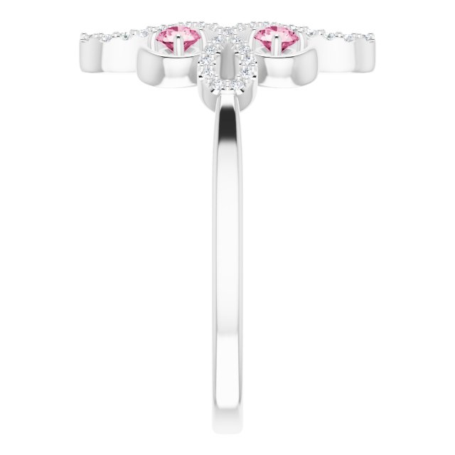 14K White Natural Pink Tourmaline & 1/8 CTW Natural Diamond Semi-Set Clover Ring
