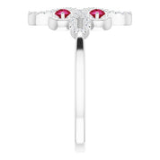 14K White Natural Ruby & 1/8 CTW Natural Diamond Semi-Set Clover Ring