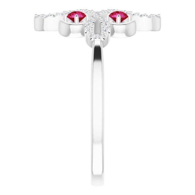 14K White Natural Ruby & 1/8 CTW Natural Diamond Semi-Set Clover Ring