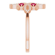 14K Rose Natural Ruby & 1/8 CTW Natural Diamond Semi-Set Clover Ring