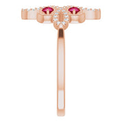 14K Rose Natural Ruby & 1/8 CTW Natural Diamond Semi-Set Clover Ring