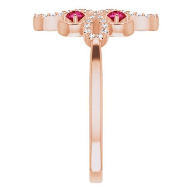 14K Rose Natural Ruby & 1/8 CTW Natural Diamond Semi-Set Clover Ring